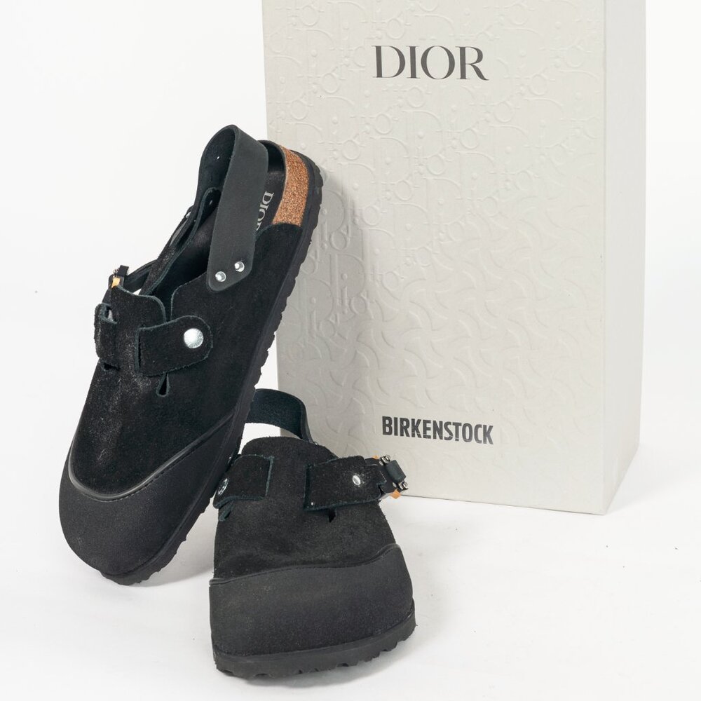Dior x Birkenstock Tokio Black Nubuck Calfskin Leather Slippers